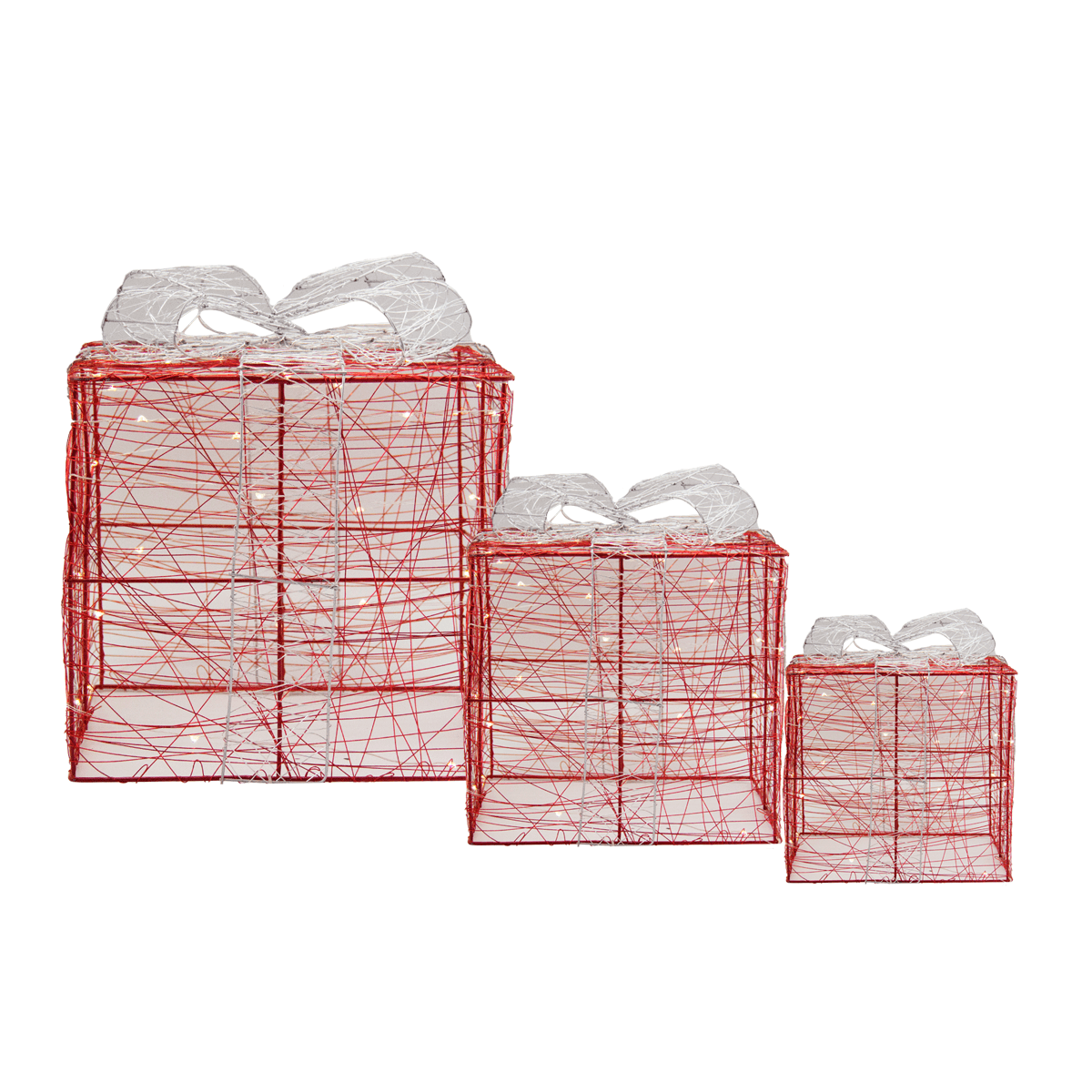 Set Cajas De Regalo Led Rojo/plateado | Navidad | decoracion