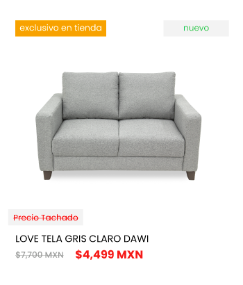 Buen Fin Muebles para Sala. Promocion love seat tela gris claro Dawi precio $4,499